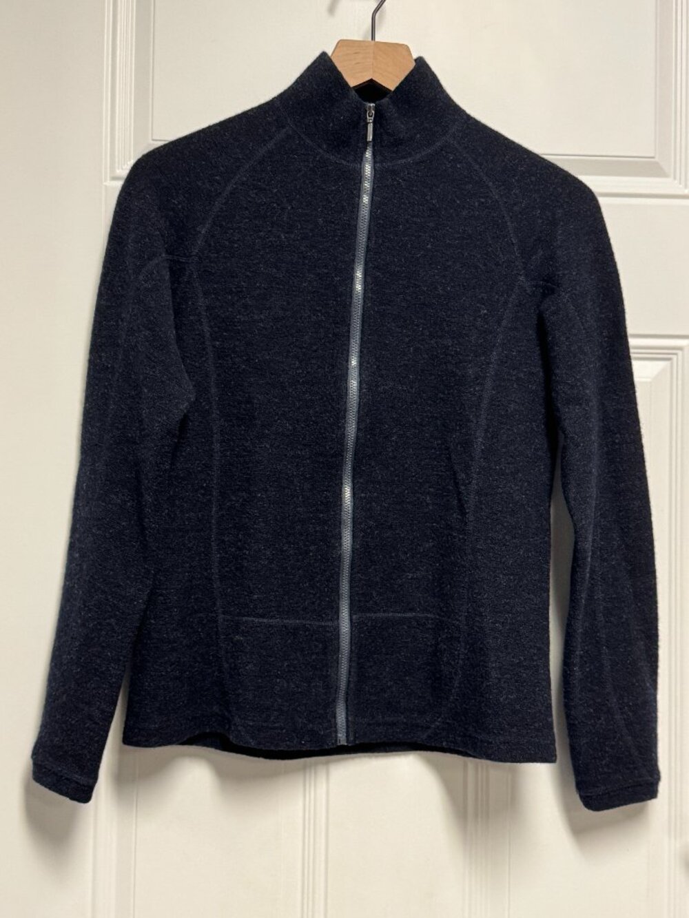 Ibex Women's Navy Zip Mockneck Merino Wool Cardigan, Size S